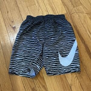 Nike Black and White Zebra Print Boys Bathing Suit Swim Trunks Size Small